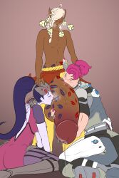 1boy 2girls collaborative_fellatio cosplay crossover dark-skinned_male emil_stryker fellatio lipstick_on_penis multiple_girls oc overwatch rainbow_party sheikah spicyocean teamwork widowmaker zarya zenyatta