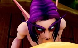 1boy 1girls 3d aeleana blizzard_entertainment blowjob deepthroat eraydisx fellatio human human_(world_of_warcraft) interspecies light-skinned_male light_skin night_elf original_character pov purple_hair purple_skin warcraft world_of_warcraft