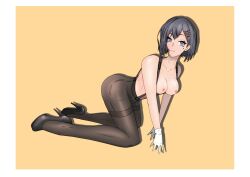 1girls all_fours bare_breasts bare_shoulders big_breasts black_hair blue_eyes bob_cut braless breasts breasts_out exposed_breasts exposed_shoulders gloves heels hi_res high_heels highres marcele medium_breasts mole mole_under_eye nijisanji nijisanji_indonesia no_bra short_hair siska_leontyne solo solo_female solo_focus suspenders topless virtual_youtuber white_gloves x_hair_ornament