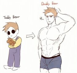 abs bara beard biceps black_eyes daddy eddsworld hairy_arms hand_on_head male_only muscular_male pecs sketch smile spiky_hair tom_(eddsworld) underwear