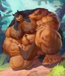 balls bara barefoot big_balls big_penis bulge feet gay hairy hyper_muscles male male_only muscles muscular orc penis precum precum_through_clothing rexxar solo solo_male tusks world_of_warcraft zoroj