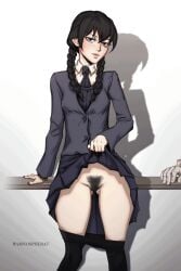 amnospherat animated bangs black_hair blush breasts busty female female_focus female_masturbation female_only fingering flashing flashing_pussy gif going_commando goth goth_girl hairy_pussy hourglass_figure long_hair masturbating masturbation miniskirt orgasm orgasm_face pale-skinned_female pale_skin panty_pull pantyhose pubes pubic_hair pussy pussy_juice pussy_juice_drip school_uniform schoolgirl skirt skirt_lift slideshow small_breasts squirting tagme the_addams_family thing_(addams_family) twin_braids vagina wednesday_(netflix) wednesday_addams white_background wide_hips