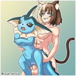 bestiality caramel_kaiteki catgirl fucked_from_behind futa_on_feral futanari neko penetration penetration_from_behind pokémon_(species) pokemon pokephilia thigh_grab vaporeon what