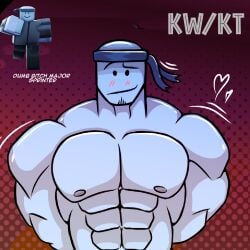 1boy bandana bara bara_tiddies blank_stare blue_skin cropped gay kendrick_nsfw major_sprinter male male_only muscles roblox roblox_game robloxian smile solo stare tagme topless tower_blitz what