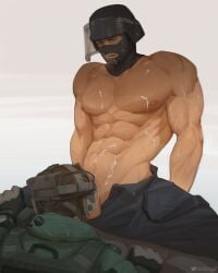 2boys abs beefy blowjob cum cum_on_body daddy face_covered gay helmet jackal_(rainbow_six) lad looking_pleasured male male/male male_only manly muscular pants_open partially_clothed rainbow_six rainbow_six_siege ricebug rook_(rainbow_six) tough_guy yaoi