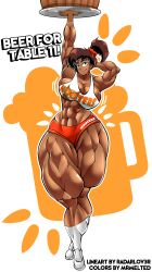 1girls abs amphibia amphibia_(finale) anne_boonchuy armpits arms_up barrel biceps big_breasts breasts brown_hair cleavage clothing colored_sketch crop_top dark-skinned_female dark_skin female female_only hooters huge_breasts large_breasts looking_at_viewer massive_thighs mrmelted muscular muscular_female one_eye_closed radarlov3r_(artist) shoes shorts smile socks solo straight_hair text thick_thighs wide_hips