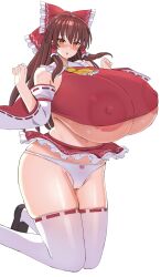 anda_inmu big_areola brown_hair cameltoe hamaburicchi huge_breasts huge_nipples large_areolae looking_at_viewer nipple_bulge nipples panties reimu_hakurei thick_thighs touhou underboob wide_hips