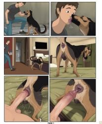 1animal anal anal_sex anus balls bed canine comic cum cum_in_ass dangerdoberman dog feral gay human human_on_feral human_penetrating male male/male male_on_feral male_on_male on_bed presenting presenting_anus presenting_hindquarters sex_on_bed tongue_out yaoi zoophilia