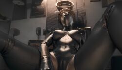 1girls ai_generated athletic_female atomic_heart bodysuit breasts covered_navel depth_of_field faceless_forefront female_only large_breasts latex medium_breasts pov realistic right_(atomic_heart) robot robot_girl robot_humanoid shiny shiny_clothes short_hair sitting sitting_on_person skin_tight solo_female solo_focus spread_legs the_twins_(atomic_heart) yasa