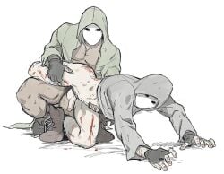 big_balls fingerless_gloves gay hood hood_up hoodie imminent_sex male/male male_only mask masked masked_male muscular penis pubic_hair rainbow_six rainbow_six_siege white_background white_mask_(rainbow_six) yaoi