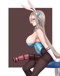 1futa absurdres animal_ears animal_penis asuna_(blue_archive) asuna_(bunny)_(blue_archive) bar_censor blue_archive bow bowtie breasts censor_bar censored elbow_gloves fake_animal_ears futa_only futanari gloves hairbow highres horse_penis horsecock huge_cock pantyhose penis rabbit_ears sideboob todding