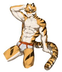 abs absurd_res anthro art_uza biceps bulge clothed clothing countershade_arms countershade_face countershade_fur countershade_neck countershade_tail countershade_torso countershading felid fur hi_res male male_only mammal muscular muscular_anthro muscular_male orange_body orange_fur pantherine simple_background solo striped_body striped_fur stripes tail tiger underwear underwear_only uza_(hellme) vein veiny_muscles white_background