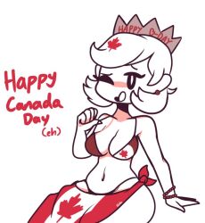 bikini canada_(countryhumans) canada_(egobuzz) canada_day canadian_flag clothing countryhumans countryhumans_girl female giidenuts human pale_skin short_hair simple_background small_breasts swimwear white_background white_body white_hair white_skin