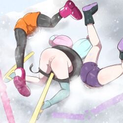 3girls accidental_circumstance accidental_exposure ass_up clothing female female_only human human_only iono_(pokemon) juliana_(pokemon) microsd_(artist) nanjamo_(pokemon) nemona_(pokemon) nintendo no_panties pokemon pokemon_sv pussy skiing two_tone_hair