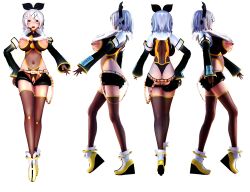 3d ass_cleavage bar_censor belt big_breasts bow_hairband breasts butt_crack censored erect_nipples high_heels iwara kagamine_rin large_areolae lion_musashi long_sleeves looking_at_viewer nipple_cutout nipples pussy short_hair thighhighs vocaloid white_hair yellow_eyes