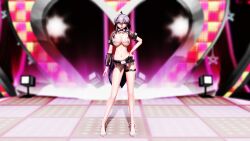 3d ahoge belt big_breasts erect_nipples headphones image iwara leg_band lion_musashi long_hair mmd nipple_cutout red_eyes skimpy standing tall_female very_long_hair vocaloid white_hair yowane_haku