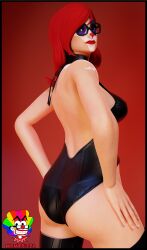 3d big_ass clown clown_girl clown_makeup clussy female_only fortnite leather leggings leotard mrmcpizza peekaboo_(fortnite) red_hair tight_clothing