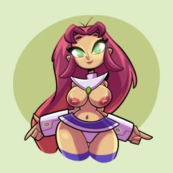 1girls breasts cartoon_network dc green_eyes huge_breasts kojibudlips koriand'r looking_at_viewer miniskirt navel nipples no_bra orange_skin panties pink_hair pink_panties pink_underwear skirt starfire tagme teen_titans teen_titans_go topless underwear very_long_hair