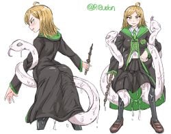 anal anal_birth blonde_hair breasts creature_inside female female_only harry_potter hogwarts_legacy looking_at_viewer magic_user revenge slytherin snake tonda