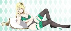 absurd_res big_breasts blonde_hair female gold_eyes highres lingerie looking_at_viewer lying_on_side mythra r3dfive solo tagme xenoblade_(series) xenoblade_chronicles_2