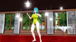 3d animated artist_request ass ass_shake blue_eyes blue_hair breasts cleavage cowboy_shot curvy dancing dragon_ball dragon_ball_z female full_body highleg highleg_swimsuit highres large_breasts long_hair looking_at_viewer maron matching_hair/eyes mikumikudance one-piece_swimsuit salute simple_background smile solo sound swimsuit tagme tagme_(artist) video yellow_one-piece_swimsuit