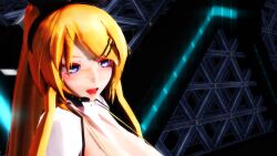 3d blonde_hair blue_eyes bow_hairband headset_microphone kagamine_rin lion_musashi long_hair skimpy very_long_hair vocaloid