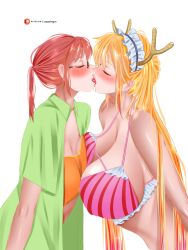 2girls big_breasts bikini captaingm female female_only french_kiss kissing kobayashi miss_kobayashi's_dragon_maid small_breasts tohru_(dragon_maid) yuri