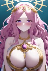 ai_generated athena athenaidol big_breasts curvy goddess pink_hair purple_eyes virtual_youtuber vtuber