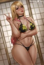 1female 1girls ass big_ass bikini blonde_hair breasts ear_piercing female female_only indoors kitagawa_marin looking_at_viewer painted_nails piercing pink_highlights pose posing red_eyes solo solo_female sono_bisque_doll_wa_koi_wo_suru swimsuit thatmfdiego thick thick_ass thick_thighs thighs v_sign voluptuous voluptuous_female wide_hips