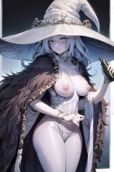 1girls ai_generated big_breasts blue_body blue_eyes blue_hair breasts breasts_out elden_ring female female_only fromsoftware light-skinned_female light_skin maya_(artist) nude ranni_the_witch witch witch_hat