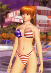 1girls 3d american_flag_bikini asian asian_female big_breasts bikini breasts brown_eyes busty cleavage dead_or_alive dead_or_alive_xtreme_beach_volleyball female female_only flag_print highres japanese_female japanese_girl kasumi_(doa) large_breasts legs long_hair navel official_art orange_hair pink_lips swimsuit thighs voluptuous