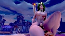 1boy 1girls giantess night_elf shrunken_man thick_thighs world_of_warcraft