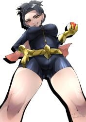 breasts cameltoe dragon_tamer_(pokemon) game_freak gloves light-skinned_female light_skin looking_at_viewer npc_trainer pokeball pokemon pokemon_sv smiling_at_viewer thighs