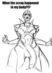 1futa 2023 alternate_version_at_source arcee arcee_(prime) breasts dangling_penis dialogue flaccid futa_only futanari humanoid intersex monochrome more_at_source navel nude penis penis_growth rebbenant sketch solo standing swinging_penis tagme text transformers transformers_prime