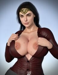 3d absurd_res amazon athletic_female big_breasts blue_eyes breasts_out brown_hair celebrity curvaceous dc dc_comics dc_extended_universe dceu diana_prince exposed_breasts female female_only fit fit_female gal_gadot justice_league justice_league_(2017) looking_at_viewer no_bra rude_frog solo solo_female solo_focus suit_jacket thick_thighs wide_hips wonder_woman wonder_woman_(dceu) wonder_woman_(gal_gadot) wonder_woman_(series)