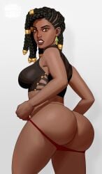 1girls big_ass brown_eyes dark-skinned_female dark_skin dreadlocks earrings female_only huge_ass league_of_legends riot_games senna_(league_of_legends) thong thong_pull wootbloot