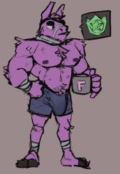 bulge epic_games eyepatch fortnite fortnite:_battle_royale holding_mug looking_away lt._john_llama male_only mug muscular muscular_male pink_body pink_fur precum_through_clothing solo solo_male teepsart