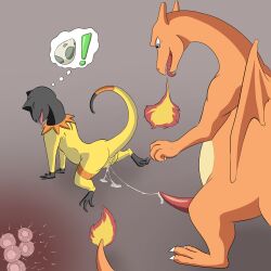 bodily_fluids charizard cum cum_drip cum_inside dripping duo female feral genital_fluids heliolisk hi_res impregnation lizard male male/female nintendo pokemon reptile scalie size_difference tinyterrible