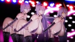 3d 3girls armwear bell_collar big_breasts breasts_bigger_than_head female female_only glowing_eyes glowing_tattoo heart-shaped_pupils honkai_impact_3rd huge_breasts leopard_print looking_at_viewer micro_bikini mireille_(mmd) mmd pubic_tattoo tagme tagme_(character) thighhighs