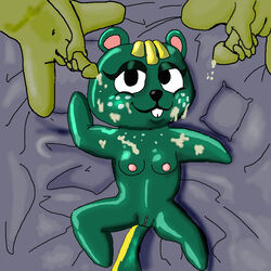 animal_crossing anthro artist_request black_eyes breasts cum cum_on_body cum_on_face female female_focus green_fur male nibbles_(animal_crossing) nintendo penis pussy solo_focus source_request squirrel straight toony year_request