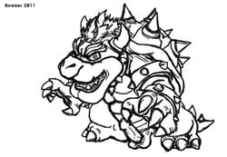 balls bowser bowzer_(artist) erection koopa looking_at_viewer male male_only mario_(series) monochrome nintendo penis scalie simple_background solo super_smash_bros. white_background yoshiv