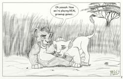 cub disney feline female female_feral feral fur kiara kovu lion lioness male mammal mirri monochrome sketch straight the_lion_king the_lion_king_ii:_simba's_pride