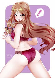 1girls ass blush bra breasts brown_hair butt_crack dimples_of_venus embarrassed female haze_(xenoblade) heart i_am_miike long_hair looking_at_viewer miikecchi nintendo open_mouth panties pink_bra pink_panties pink_underwear shiny shiny_hair shiny_skin sideboob solo tiara underwear very_long_hair xenoblade_(series) xenoblade_chronicles_2 xenoblade_chronicles_2:_torna_the_golden_country yellow_eyes