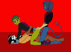 3boys beast_boy beast_boy_(teen_titans) boner cobra_mcjingleballs crossover dc_comics erection gay kurt_wagner legion_of_superheroes male male_only marvel marvel_comics nightcrawler straight_hair teen_titans timberwolf uncensored x-men x-men_evolution yaoi