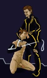 2boys bondage clothed_on_nude clu disney erection gay kneeling leash male male_only nude penis sam_flynn standing tagme tron tron_legacy