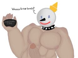 abs ballzz boner bowl erection holding_object jack_box jack_in_the_box light-skin_stare male_only no_outlines nude object_head pectorals self_upload solo solo_male toony