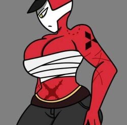 1girls big_breasts countryhumans countryhumans_girl countryhumans_oc covered_breasts ech0chamber echo_chamber(ech0chamber) markings mitsubishi red_body red_skin