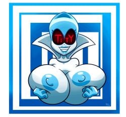 1girls animated animated blue_lipstick cum_on_breasts deltarune gorila_invisible_(artist) hands_on_breasts heart-shaped_pupils huge_breasts large_breasts large_penis nipples paizuri queen_(deltarune) robot robot_girl surprised_expression titjob topless