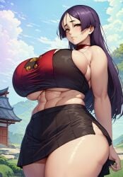 1girls ai_generated alternate_breast_size curvaceous curvy_body curvy_female curvy_figure fate/grand_order fate_(series) high_resolution highres jogging_pants long_hair milf minamoto_no_raikou_(fate/grand_order) seductive_look violet_hair voluptuous voluptuous_female