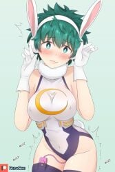 bunny_ears bunny_girl bunnysuit covered_navel female female_deku genderswap_(mtf) green_eyes green_hair izuku_midoriya large_breasts miruko_(cosplay) my_hero_academia rudy_saki rule_63 thick_thighs vibrator wide_hips